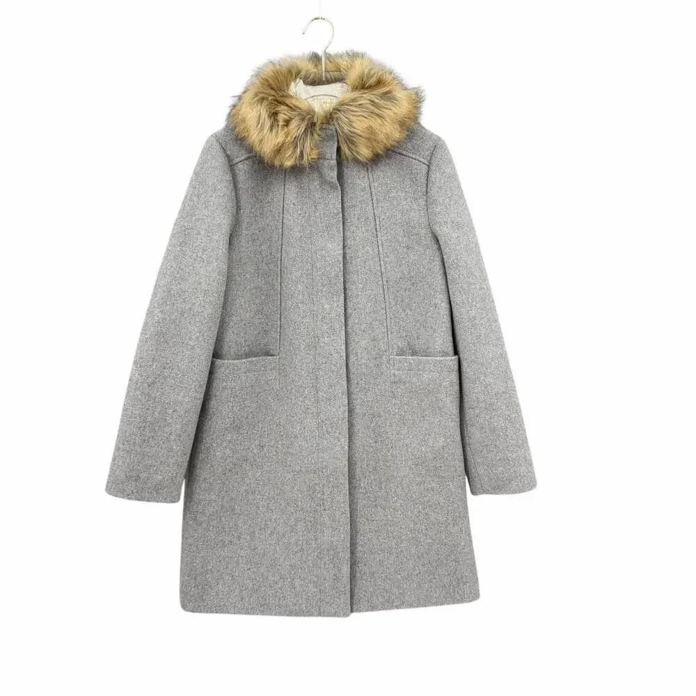 Crewcuts J. Crew NWT Girl's Preppy Gray Wool Blend Faux Fur Collar Peacoat